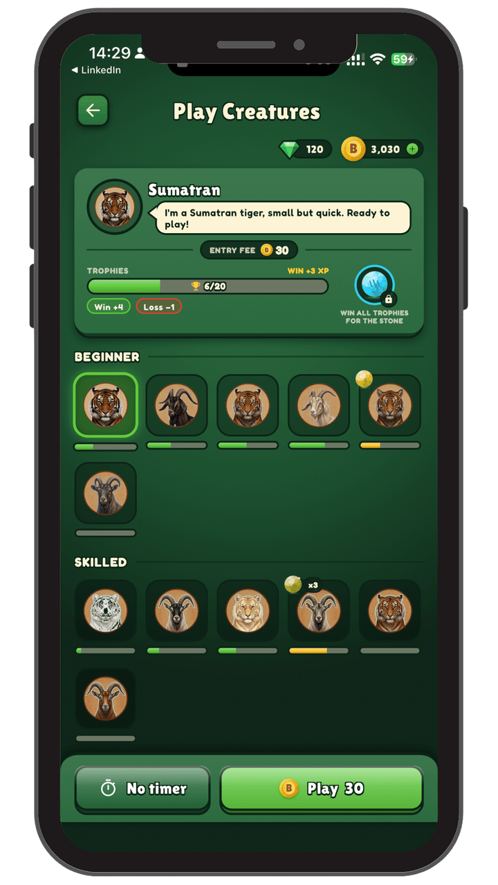 Jungle creatures to beat in Baghchal Online